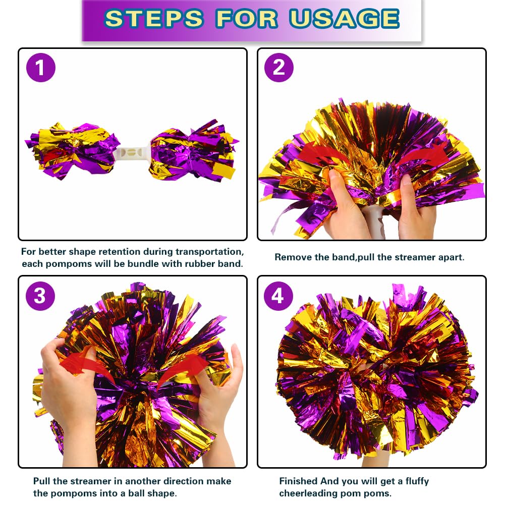 Lovecheer 2PCS/6PCS Metallic Pom Poms Cheerleading with Baton Handle Cheer Pompoms for Kids Adults Team Sports Spirit Party Cheering