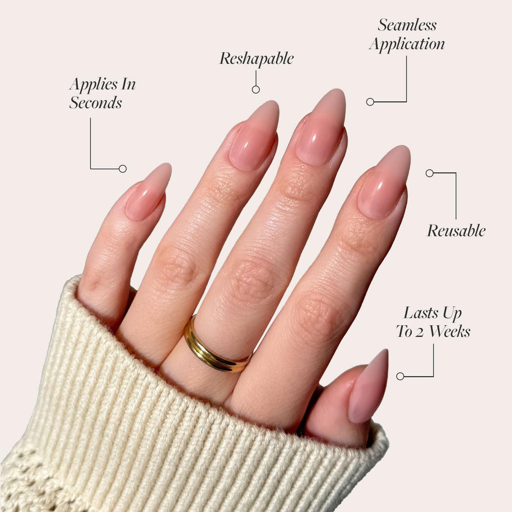Glamnetic Press On Nails - Cashmere Blue | Opaque Soft Pale Sky Blue Short Squoval Fake Nails, Salon Quality | 15 Sizes - 30 Nail Kit