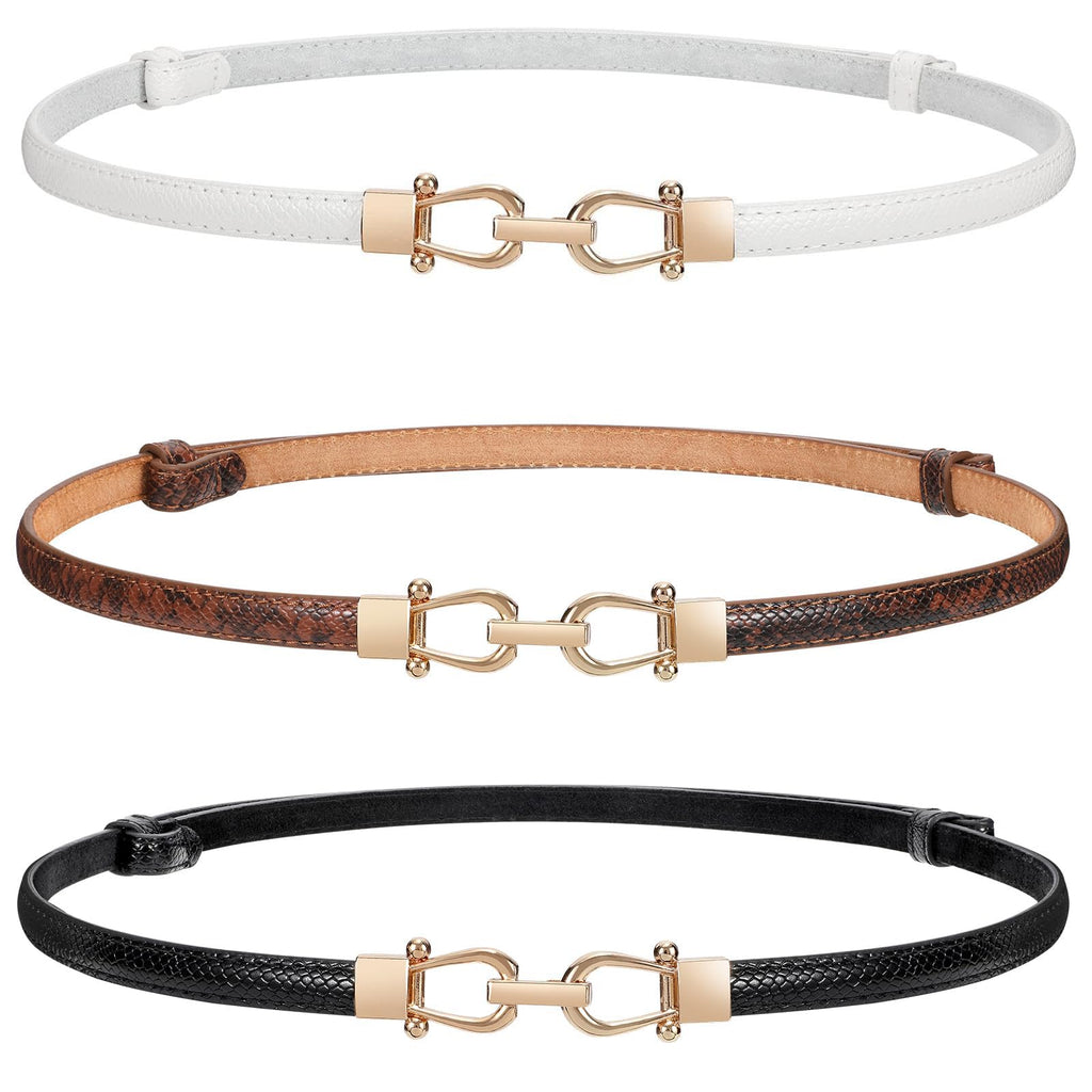 WERFORU Women Classic Leather Belt With Square Gold Silver Buckle For Jeans Pants
