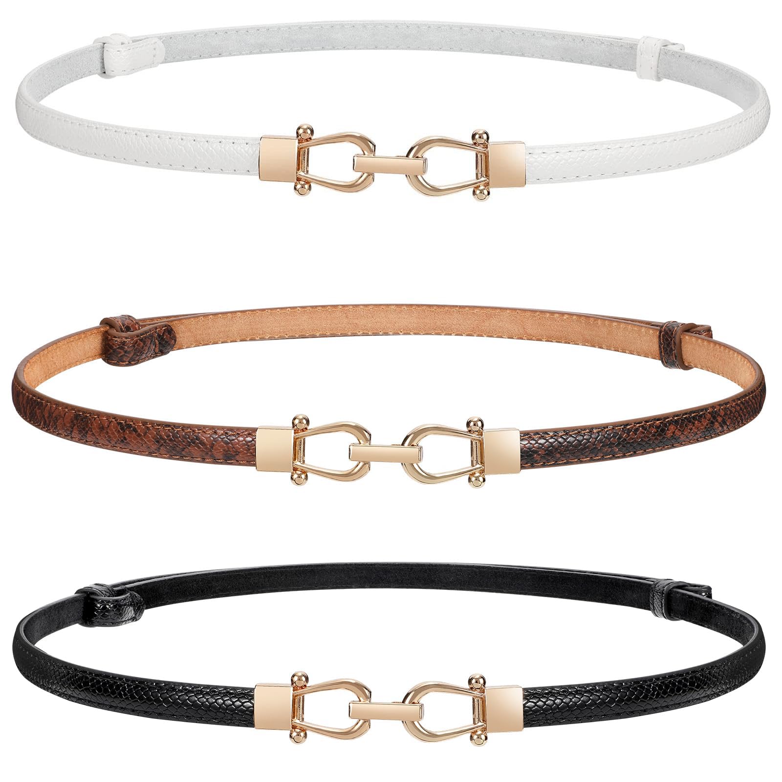 WERFORU Women Classic Leather Belt With Square Gold Silver Buckle For Jeans Pants