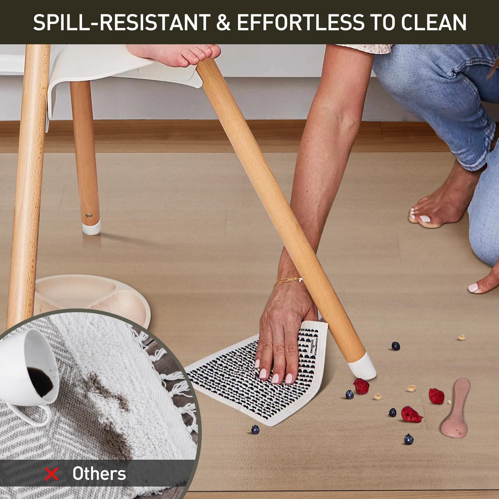 Area Floor Mat for Home, 3'×5' Black No Slip Waterproof Vinyl Area Rug for Hard Floor, Spill Resistant Floor Protector Cover for Kitchen, Easy Clean Splat Mat for Under High Chair