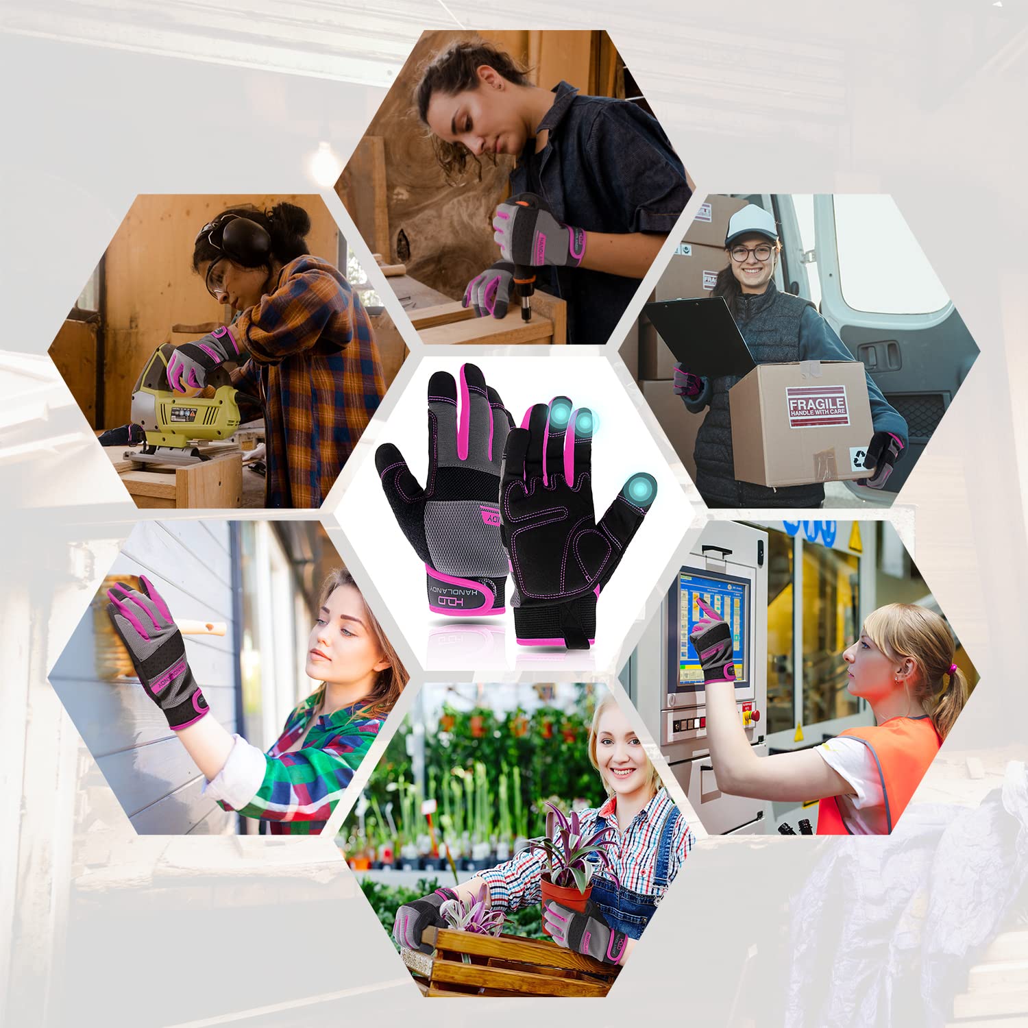 AIGEVTURE Safety Work Gloves Mens & Women, Light Duty Mechanic Gloves Touch Screen, Gardening Work Gloves with Grip,High Dexterity