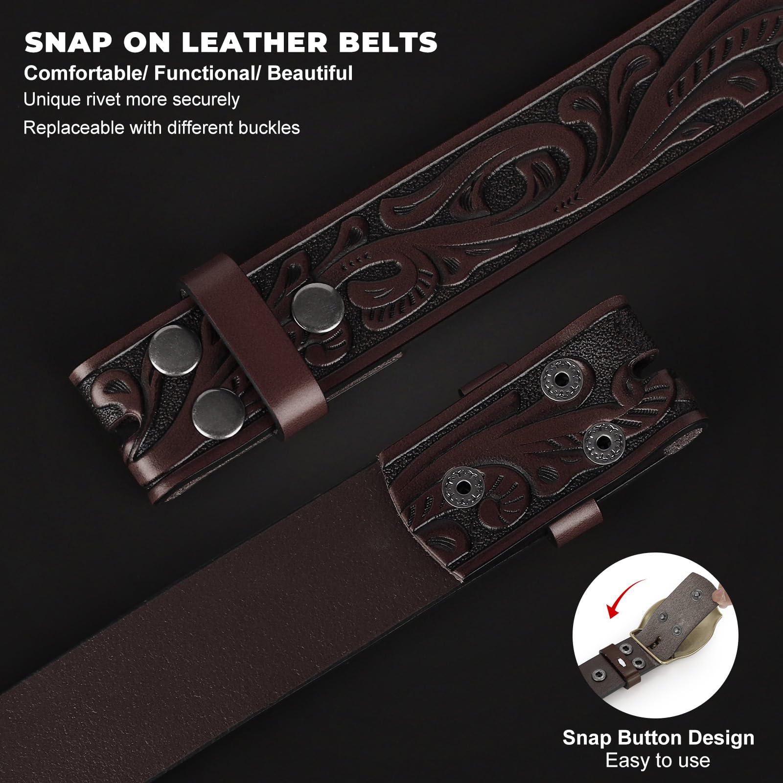 BELTROAD Western Leather Belt Strap for Men Women Cowboy Cowgirl Leather Mens Belts for Jeans Birthday Christmas Belt Gifts