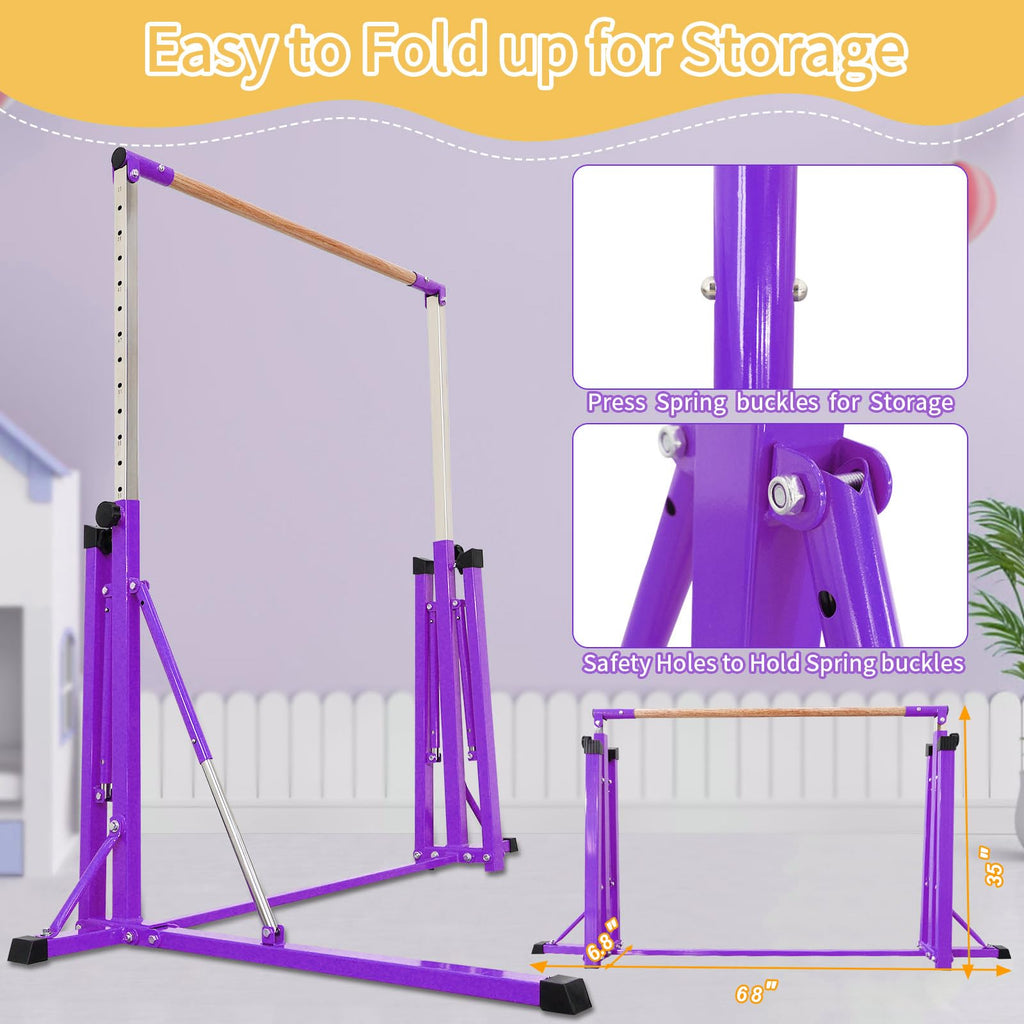 FC FUNCHEER Gymnastics Bar for Kids Ages 3-15, 35" to 60" Adjustable Height, 4FT Wide Base - Professional Kip Bar with 360° Stability & Fiberglass Crossbar, Easy Fold&Solid Design for Home Training