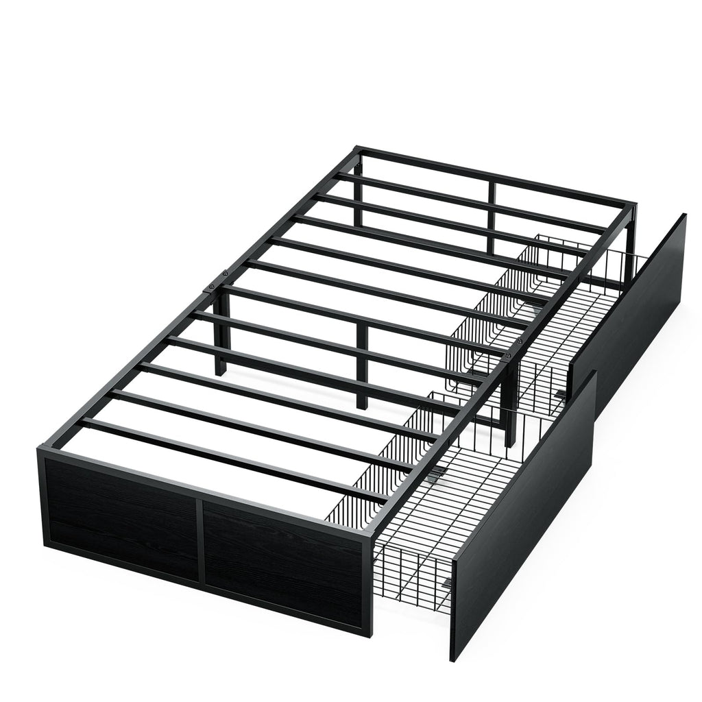 GAZHOME Twin Bed Frame with 2 XL Storage Drawers, Metal Platform Bed Frame with Footboard, 9 Strong Metal Slat Support/No Box Spring Needed/Easy Assembly/Space Saving Wood