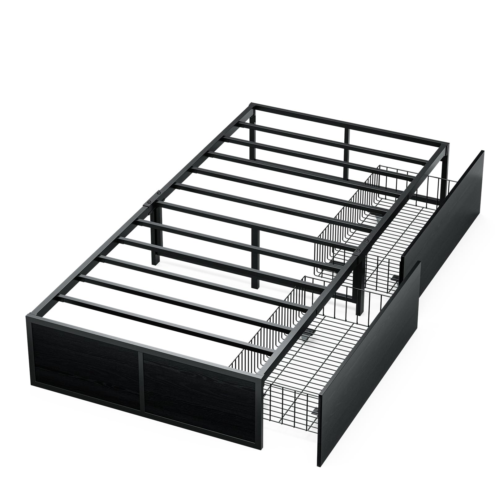 GAZHOME Twin Bed Frame with 2 XL Storage Drawers, Metal Platform Bed Frame with Footboard, 9 Strong Metal Slat Support/No Box Spring Needed/Easy Assembly/Space Saving Wood