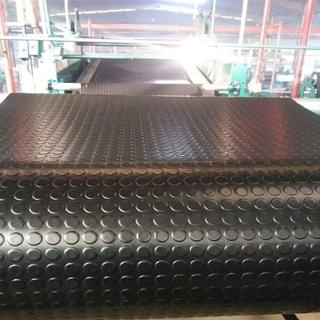Heavy Duty Coin-Grip Rubber Flooring Roll, 4' x 8', 1/8" Thick, Black, Waterproof, Anti Slip, Safety Floor Protector Mat for Garage, Workshop, Bench, Cellar, Trailer, Mews, Cowshed