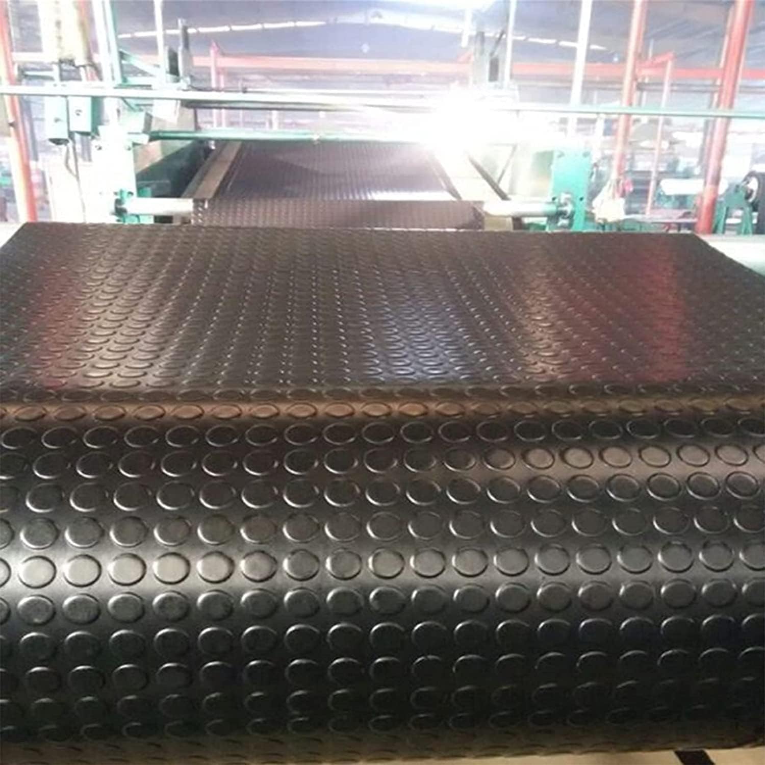Heavy Duty Coin-Grip Rubber Flooring Roll, 4' x 8', 1/8" Thick, Black, Waterproof, Anti Slip, Safety Floor Protector Mat for Garage, Workshop, Bench, Cellar, Trailer, Mews, Cowshed