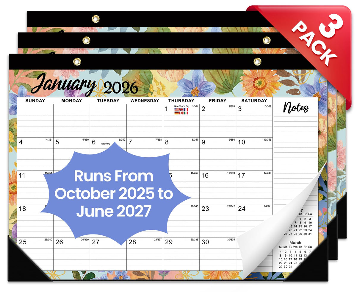 Desk Calendar 2026-2027, 21-Month Calendar Runs Until June 2027, Large 17" x 12" Monthly Desktop & Wall Calendar for Home & Office - Floral