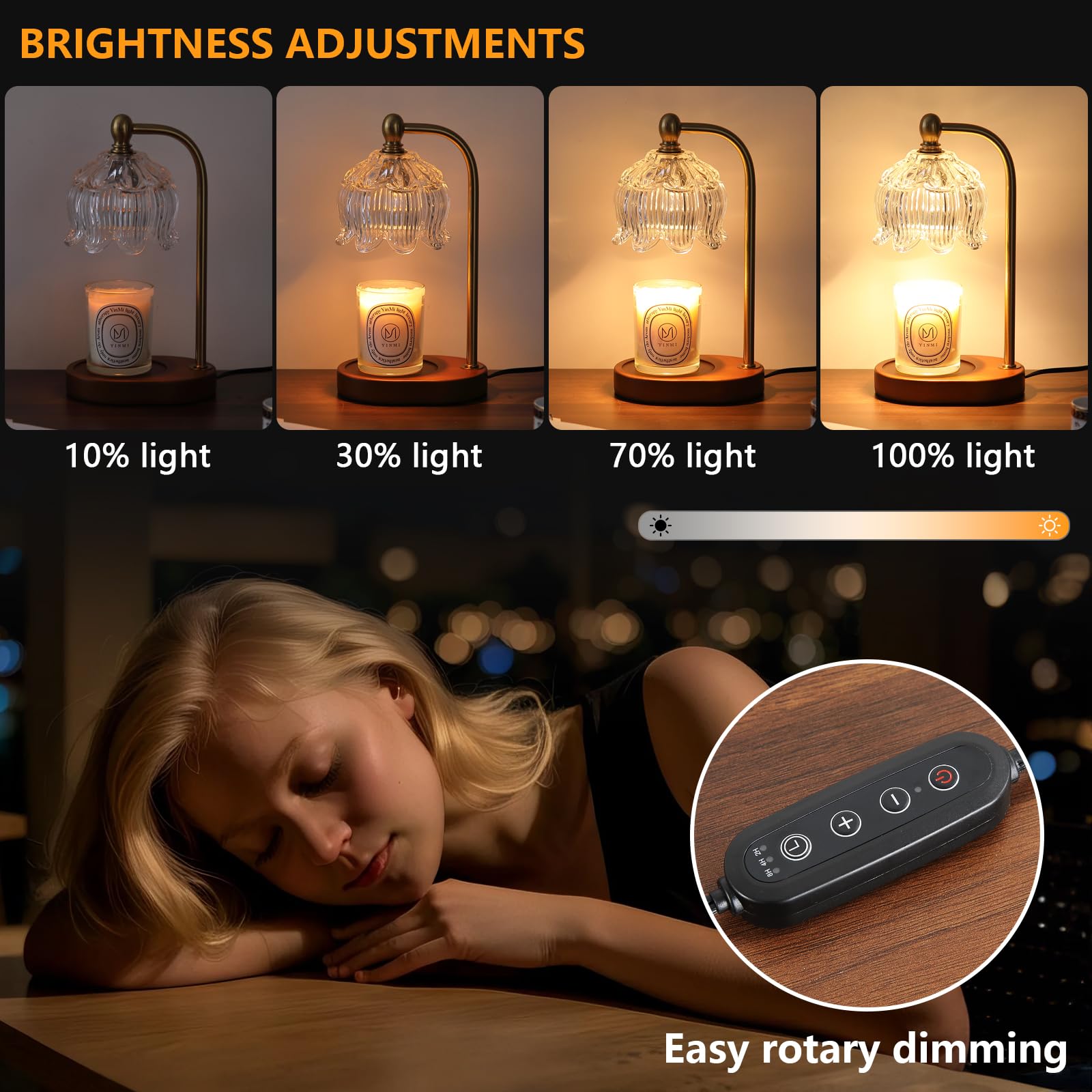 MEIXISUE Candle Warmer Lamp with Timer and Dimmer,Electric Amber Light Gifts for Women Melt Wax Warmer Lamp with 2 Bulbs for Candle Jars House Warming New Home Decor