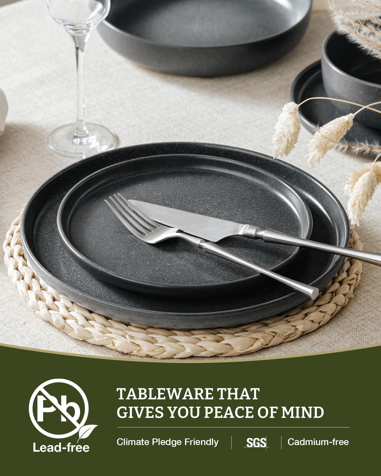 Famiware Pluto Stoneware Dinnerware Sets, 12-Piece Double Reactive Glaze Plates and Bowls Sets, Dishware Sets for Everyday & Formal Dining, Irregular Edge Dishes, Service for 4, Matte Beige White