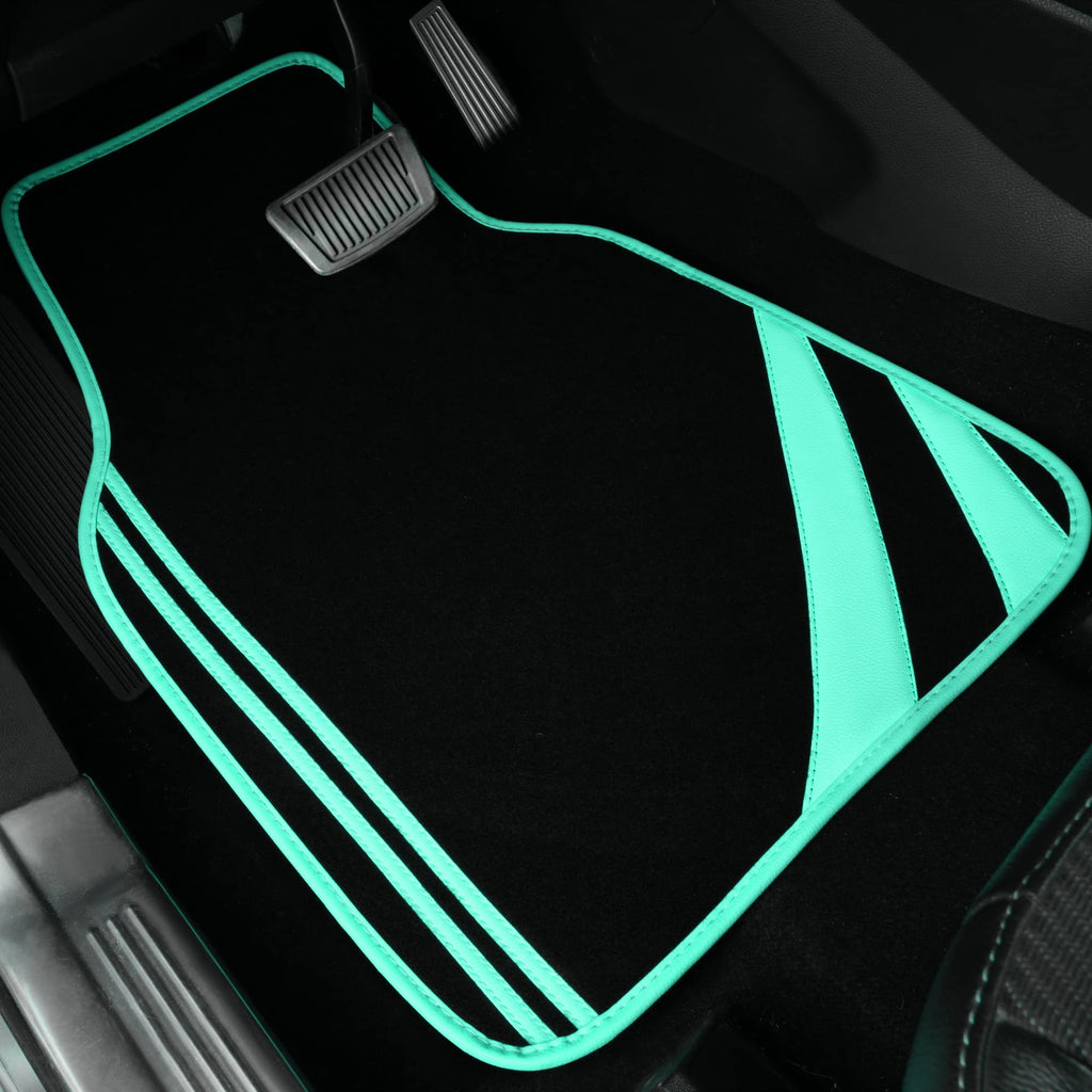 CAR PASS Car Seat Covers Full Set for Women Girls with Waterproof Car Floor Mats,Anti-Slip Leather Steering Wheel Cover,Universal Fit for SUVs,Vans,Trucks,Sedans,Cars (Combo Set,Black & Pink)