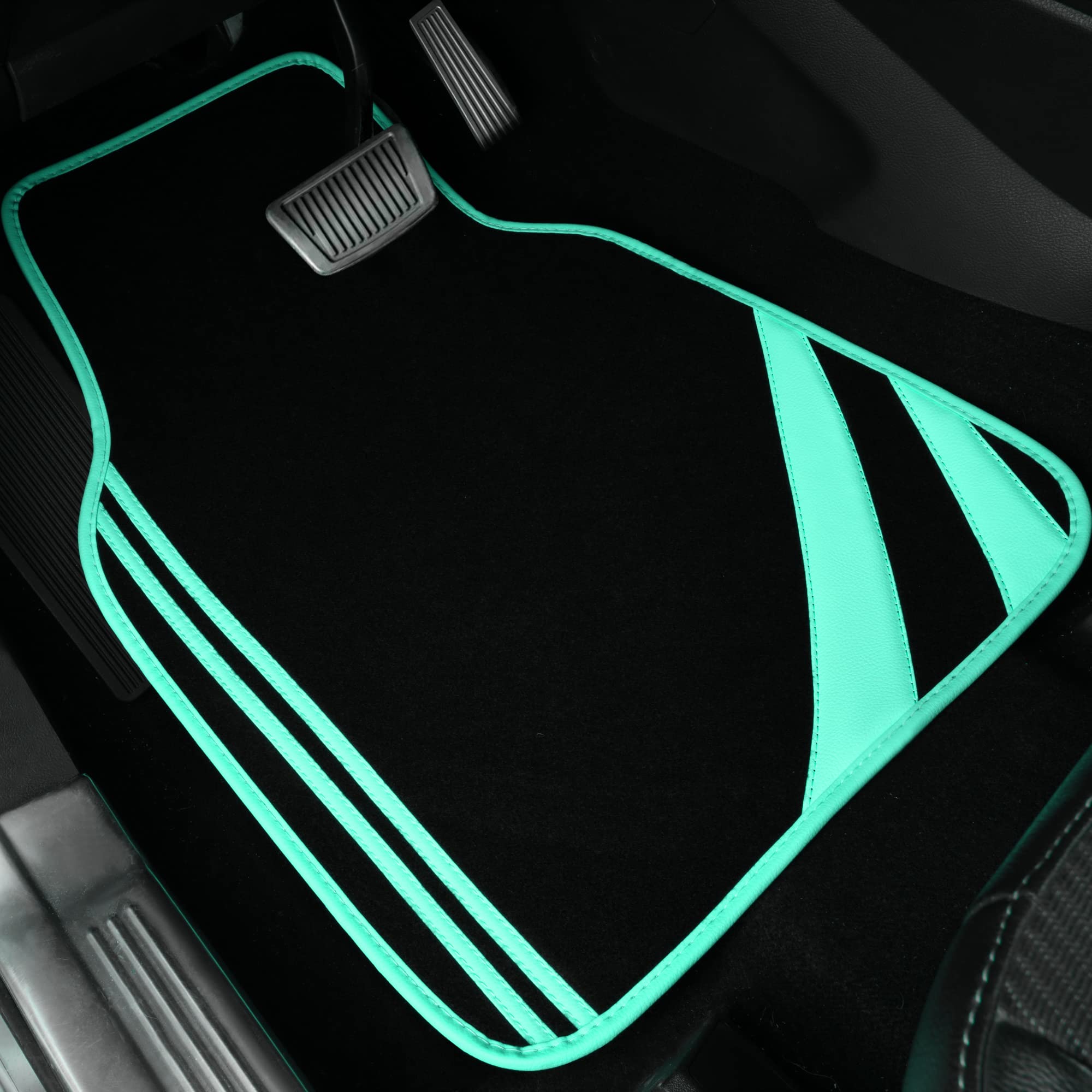 CAR PASS Car Seat Covers Full Set for Women Girls with Waterproof Car Floor Mats,Anti-Slip Leather Steering Wheel Cover,Universal Fit for SUVs,Vans,Trucks,Sedans,Cars (Combo Set,Black & Pink)