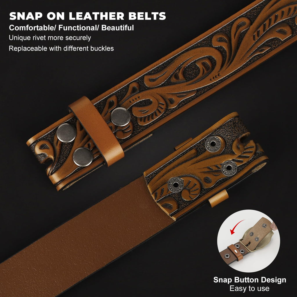 BELTROAD Western Leather Belt Strap for Men Women Cowboy Cowgirl Leather Mens Belts for Jeans Birthday Christmas Belt Gifts