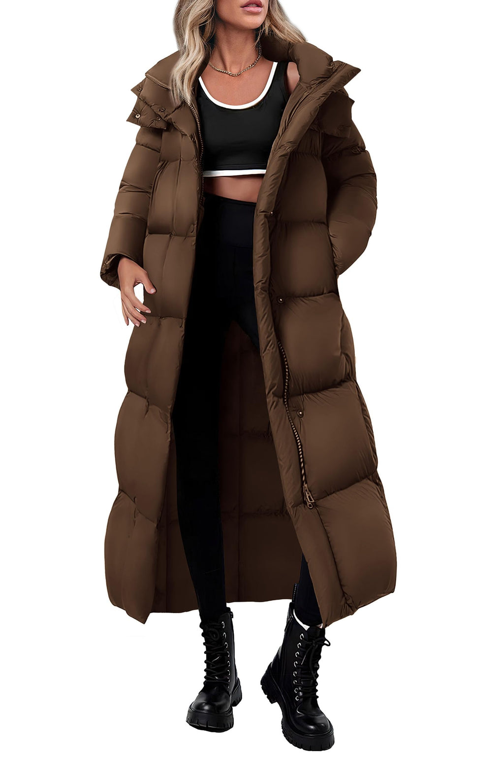 PRETTYGARDEN Women's Winter Long Puffer Coats Hooded Zip Up Casual Thickened Down Jackets Trendy Warm Clothes Outerwear