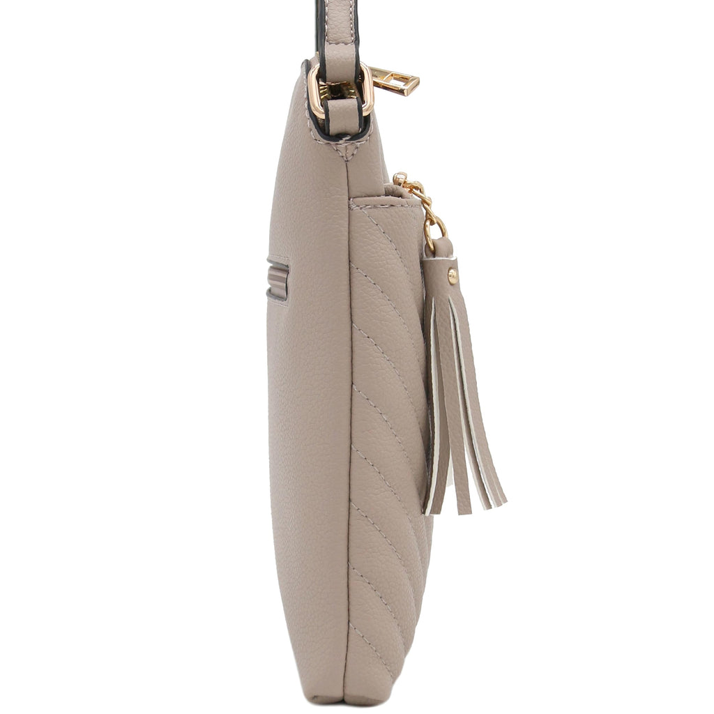 FashionPuzzle Chevron Quilted Medium Crossbody Bag with Tassel Accent