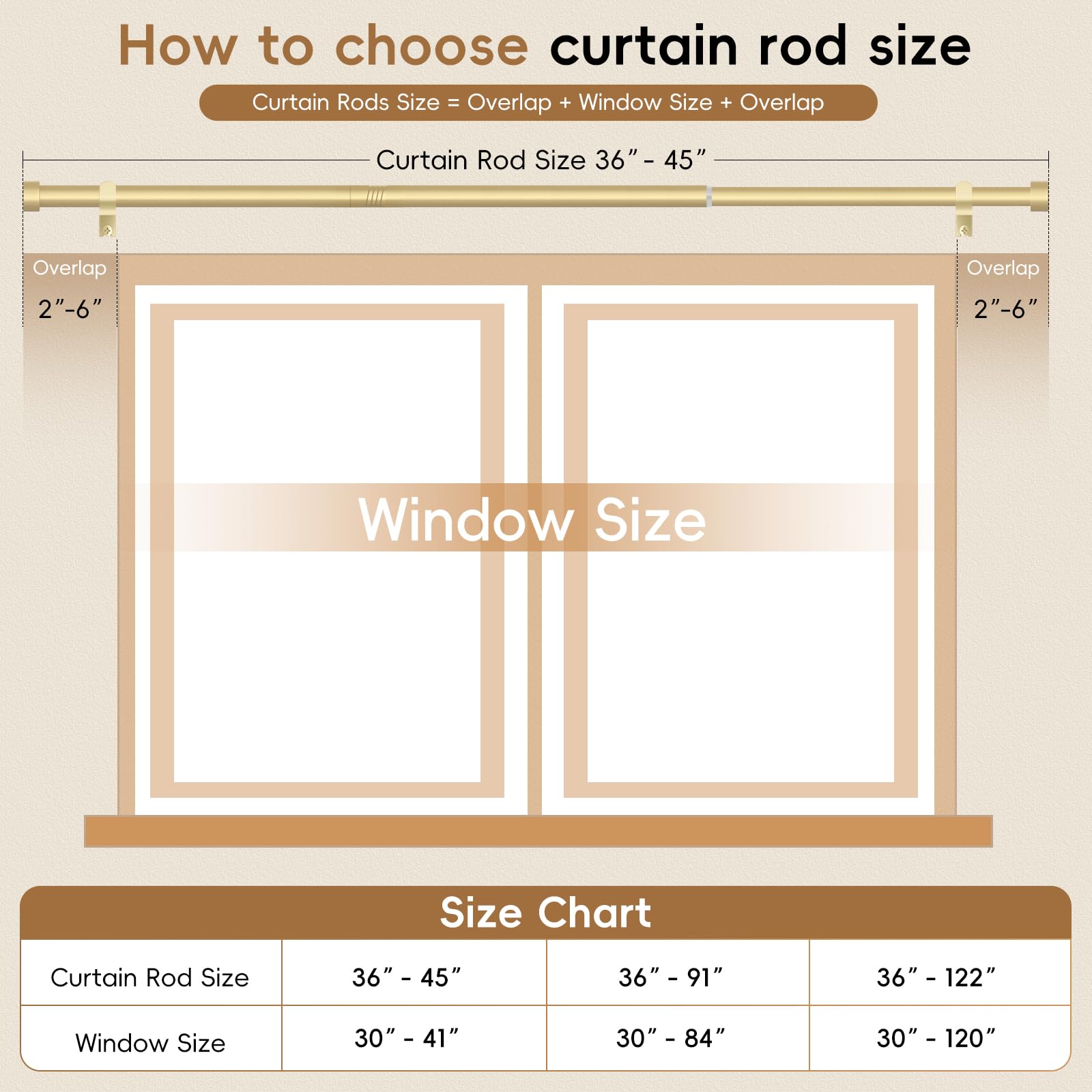 OLV Black Curtain Rod 36 to 45 Inch, 1 Inch Adjustable Modern Curtain Rods for Windows, Decorative Heavy Duty Window Treatment Rods with End Cap Finials, Telescopic Splicing Drapery Pole, Easy Install