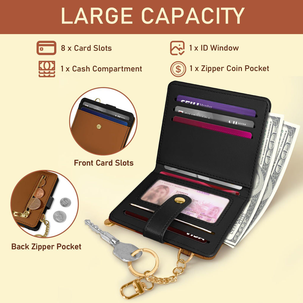 Jogjam Small Ladies Wallet, Rfid Slim Thin Compact Credit Card Women Wallet, PU Leather Bifold Cash Wallet, Zipper Coin Pocket & ID Window, Female Gifts Beige and Brown