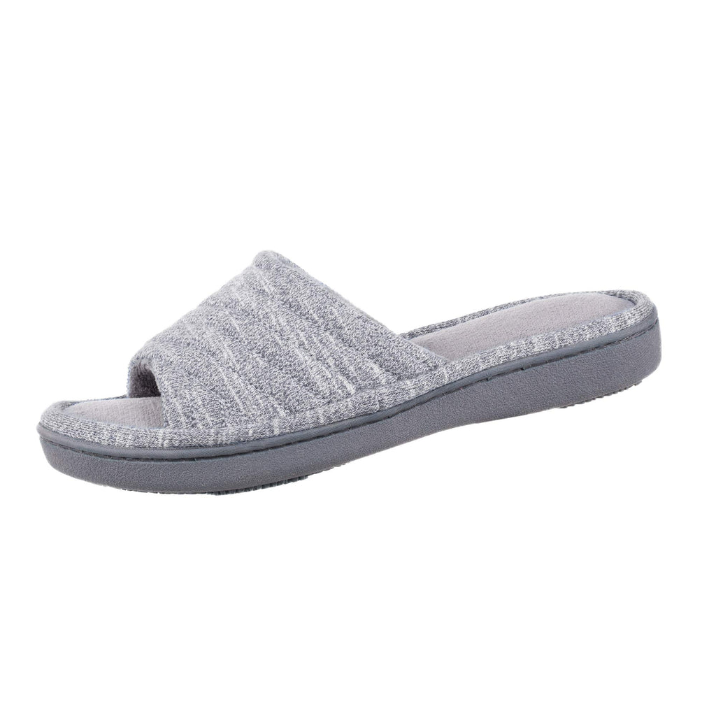 Isotoner Women's Premium Knit Slide Slippers - Moisture-Wicking Lining, Rubber Indoor/Outdoor Sole - Machine Washable House Shoes