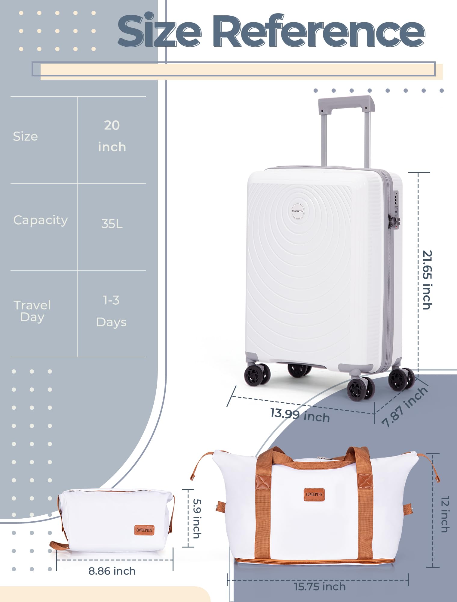 CONCEPTEN Luggage Sets,Suitcases with Wheels, Hardshell Suitcase Set, PP Carry on Luggage Set with TSA Lock, Travel Luggage (Black, Bag Type)