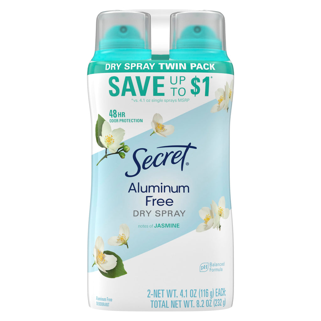 Secret Dry Spray Aluminum Free Deodorant for Women, 48hr Weightless Odor Protection, Gentle on Skin, Cherry Blossom Scent, 4.1 oz (Pack of 2)