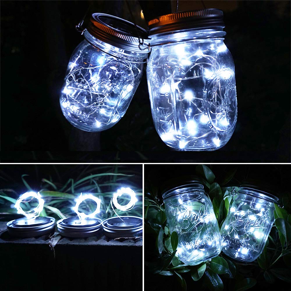 SunKite Solar Mason Jar Lights [Updated], 8 Pack 20 LED Waterproof Fairy Firefly Jar Lids String Lights with Hangers(NO Jars), Patio Yard Garden Wedding Decoration - Colorful