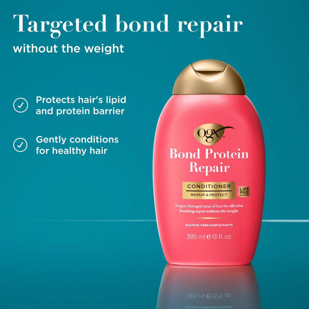 OGX Repair & Protect Bond Protein Repair Conditioner, Lightweight Conditioner Targets Damaged Areas of Hair, Formulated without Parabens, Sulfate-Free Surfactants, 13 fl. oz