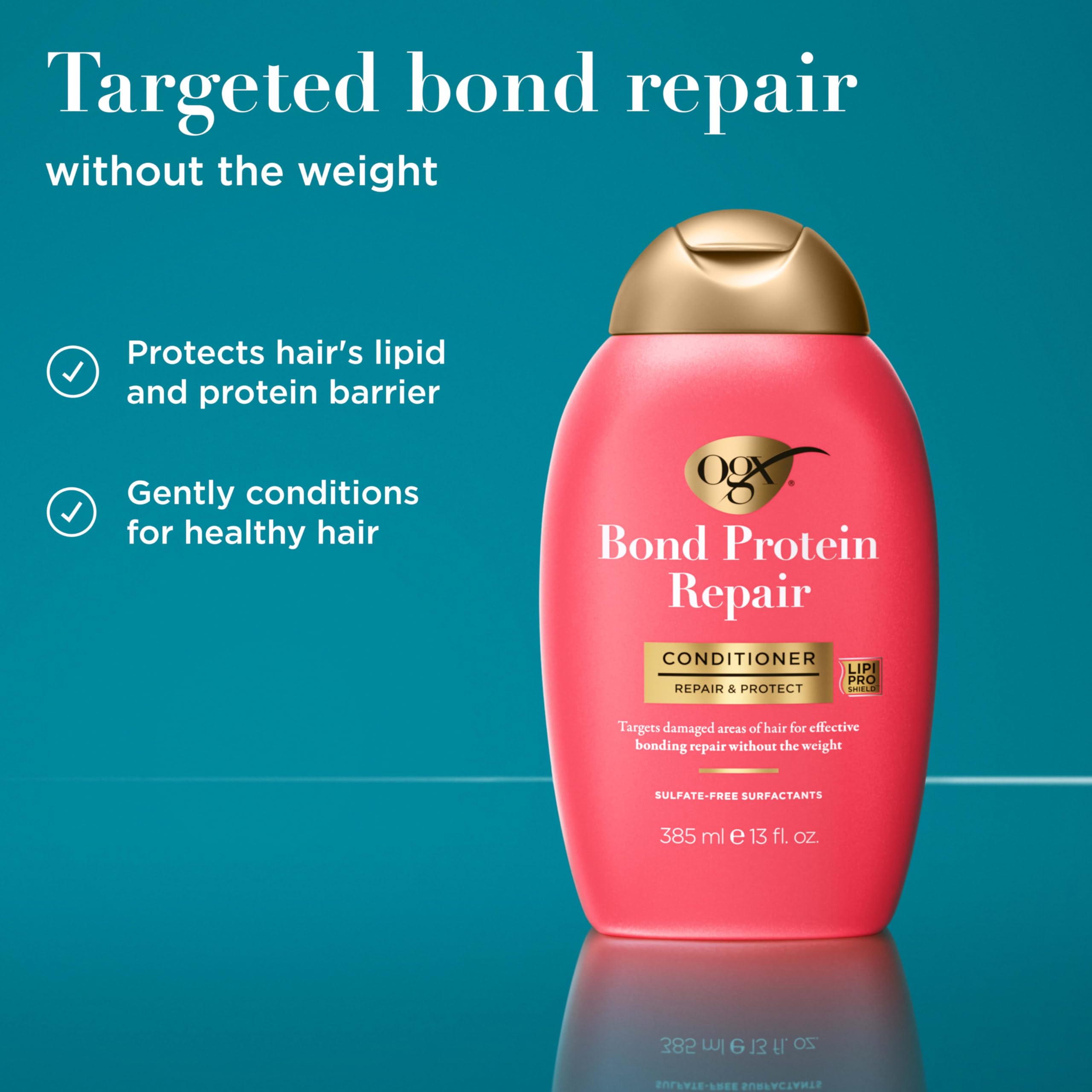 OGX Repair & Protect Bond Protein Repair Conditioner, Lightweight Conditioner Targets Damaged Areas of Hair, Formulated without Parabens, Sulfate-Free Surfactants, 13 fl. oz