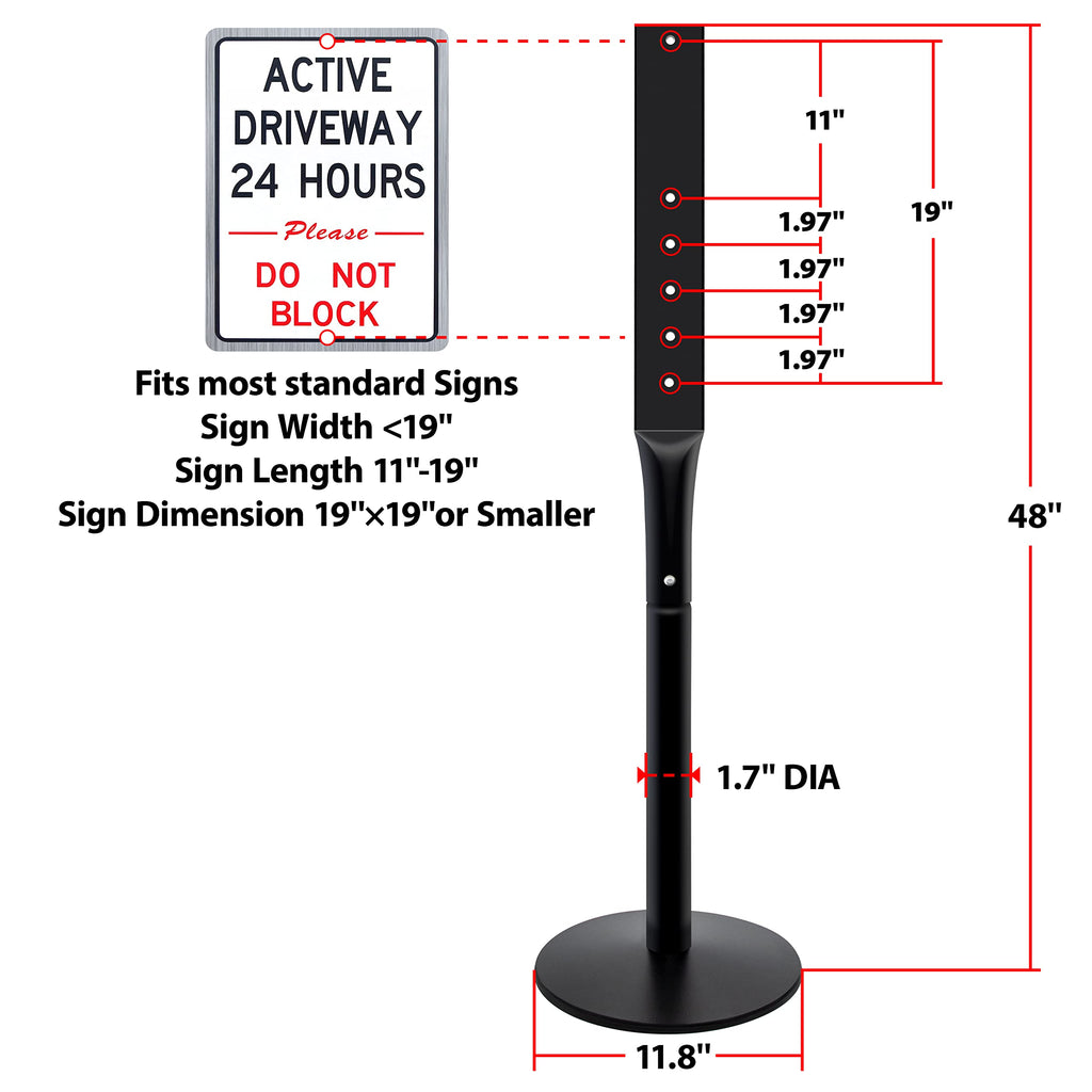 Heavy Duty Parking Sign Base Cast Iron 48" Parking Sign Post, Heavy Duty Cast Iron Sign Holder Base, Movable Sign Stand Suitable for Hanging Warning, Notice, Guiding Sign Display Stand (Black)