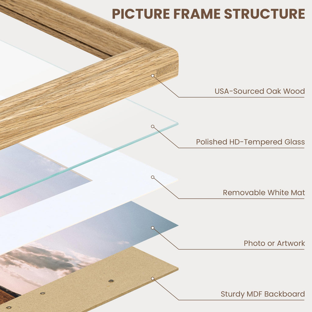 Fun Memories 5x7 Picture Frame with Mat for 4x6 Photo, Solid Elm Wood & Tempered Glass, Rustic Wall & Tabletop Display Frame, Grey, 1 Pack