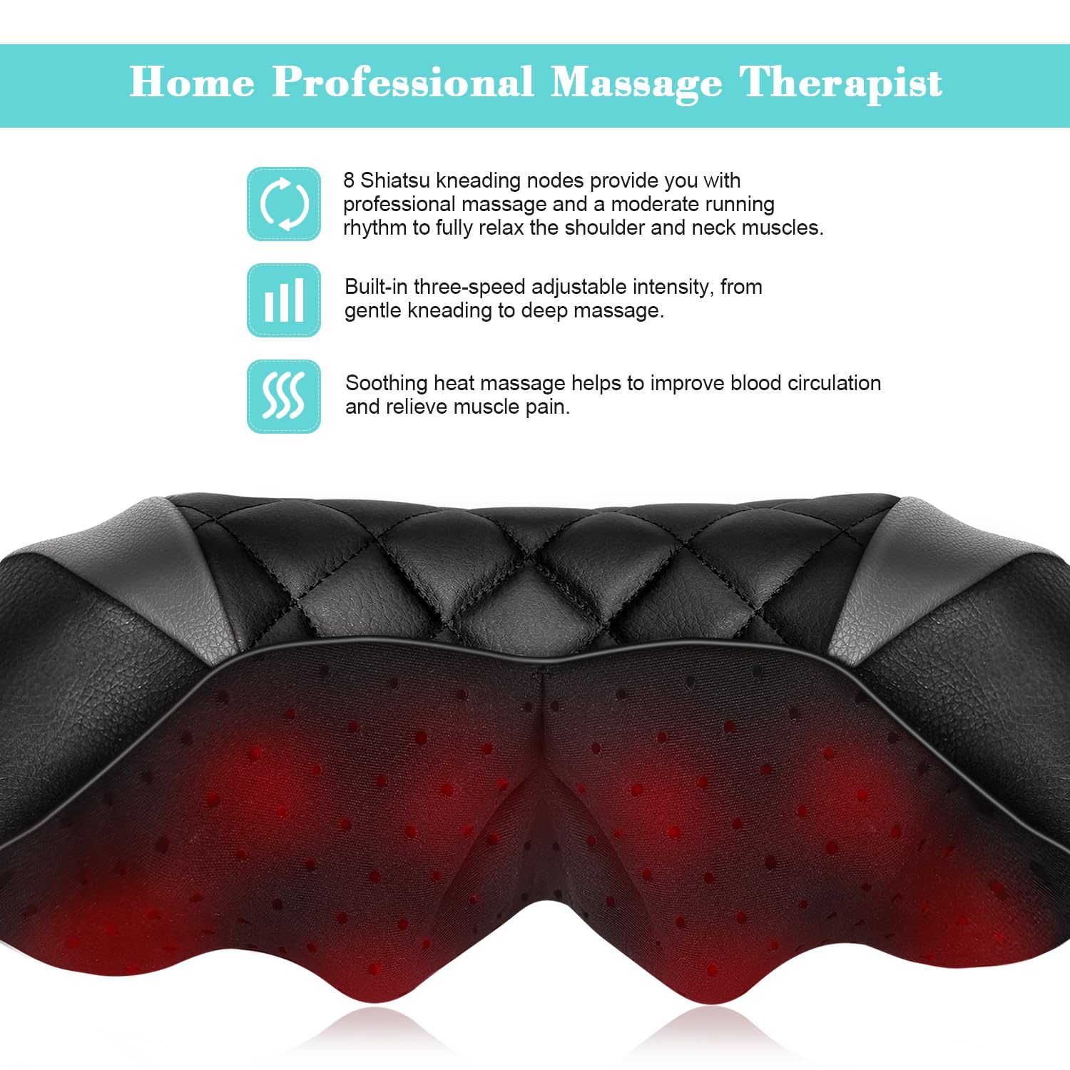 Shiatsu Neck and Back Massager with Heat, Electric Deep Tissue 4D Kneading Massage Pillow for Shoulder, Leg, Body Muscle Pain Relief - Best Gifts for Women Men Mom Dad