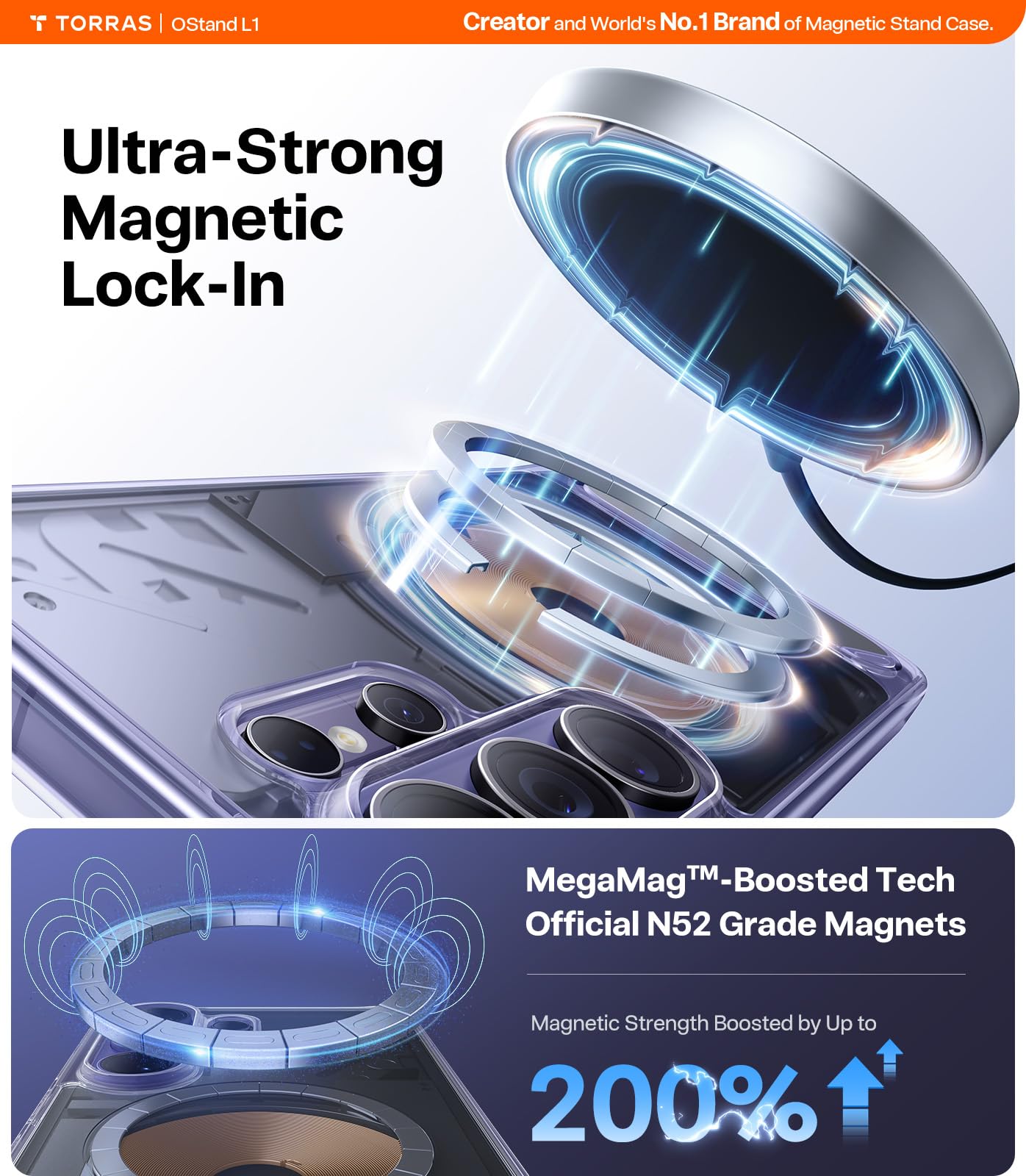 TORRAS Strong Magnetic & Seamless Stand for Samsung Galaxy S24 Ultra Case, Fit for MagSafe, Mil-Grade Drop Protection, Kickstand for Samsung Galaxy S24 Ultra Case, Translucent Back/Black Edge