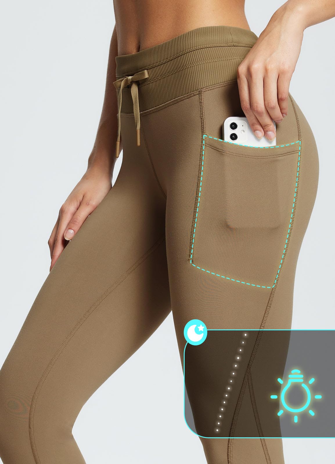 baleaf Women's Fleece Lined Leggings Water Resistant High Waisted Thermal Warm Winter Tights Ski Hiking Pants with Pockets