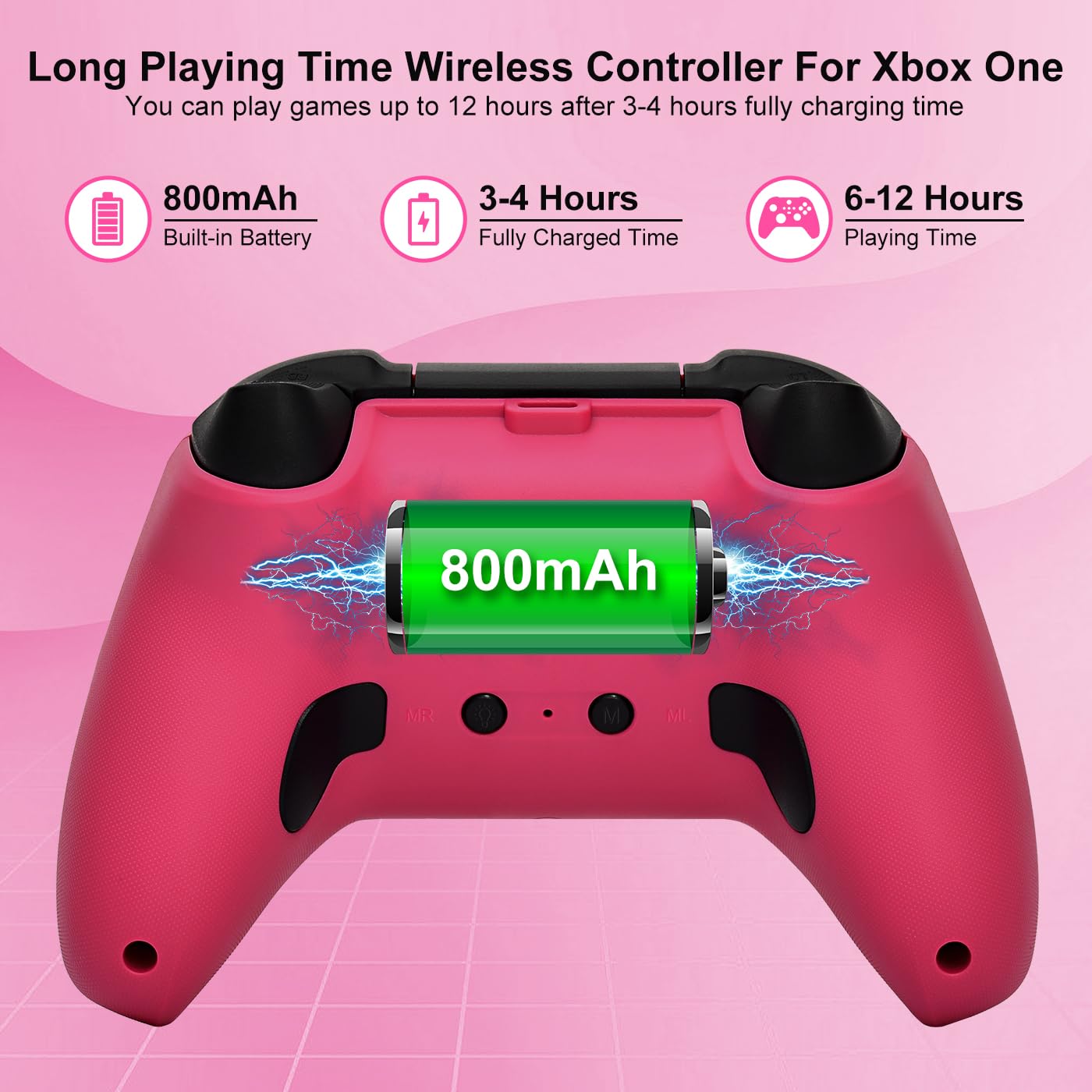 HaeBorl Xbox One Controller, RGB LED Light 2.4GHz Wireless Controller Compatible with Xbox One X/S Xbox Series X/S with 3.5mm Audio Headphone Jack & 800mAh Rechargeable Built-in Battery, Deep Pink