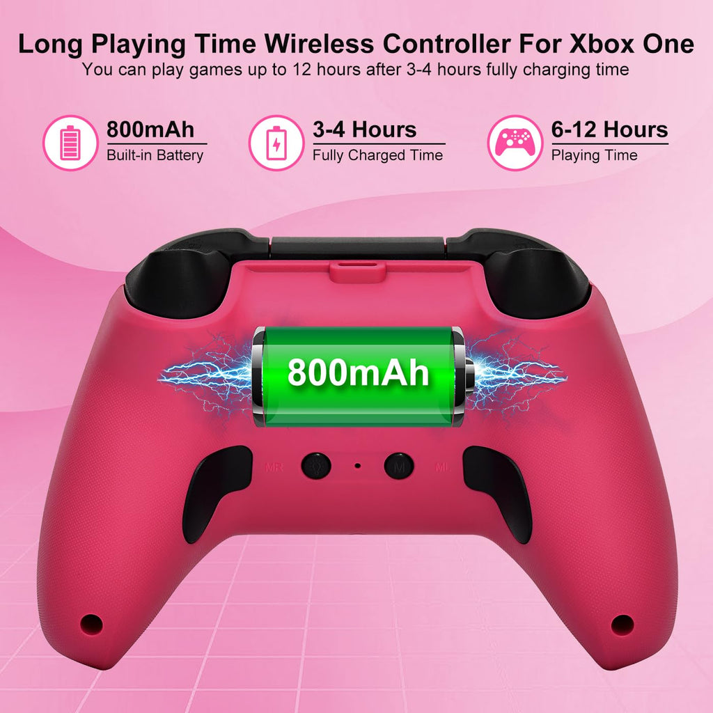 HaeBorl Xbox One Controller, RGB LED Light 2.4GHz Wireless Controller Compatible with Xbox One X/S Xbox Series X/S with 3.5mm Audio Headphone Jack & 800mAh Rechargeable Built-in Battery, Deep Pink