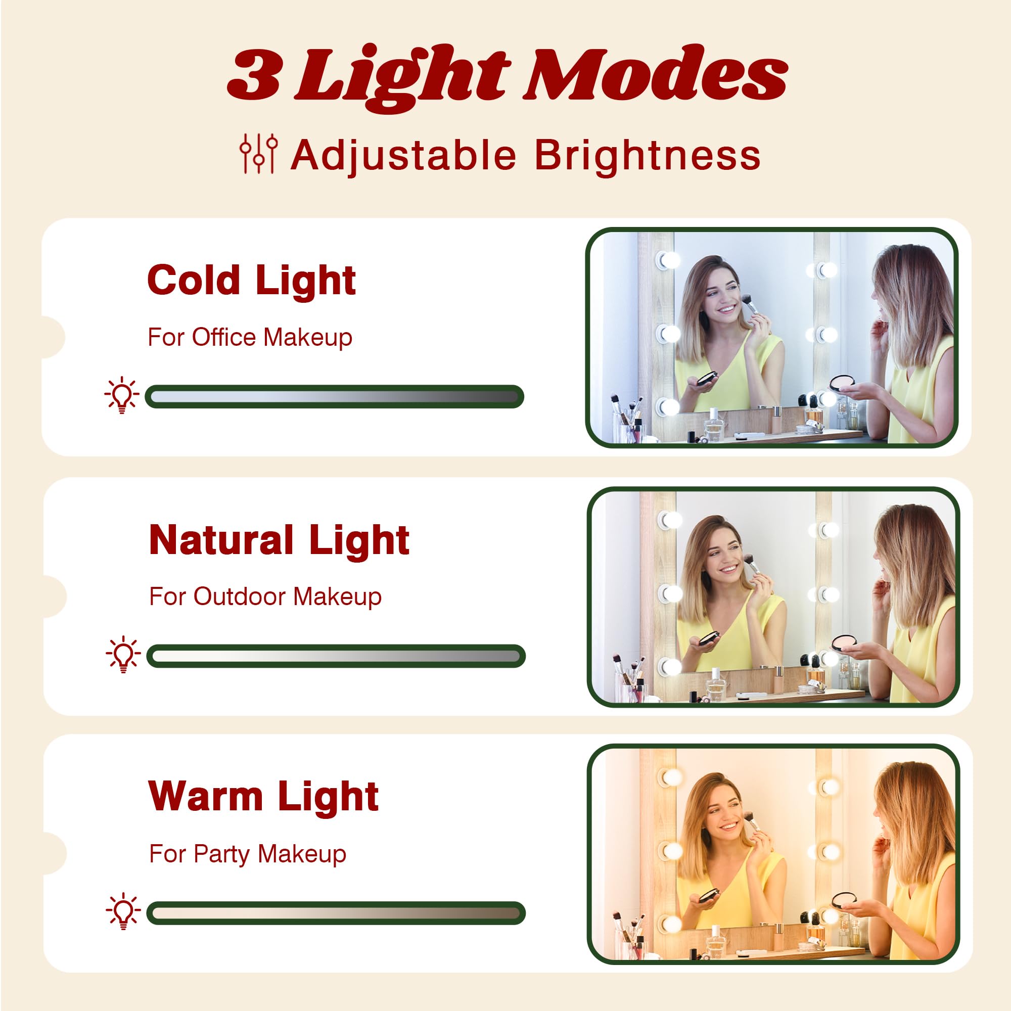 YIKEHOME Makeup Vanity Desk with Mirror and 10 Lights, 3-Colour Hollywood Brighter Bulbs, Vanity Table Set with Large Drawers and and Charging Station for Bedroom Dressing Room White