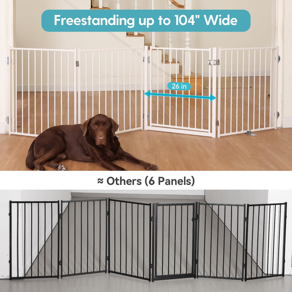 No Pawblems Free Standing Dog Gate, 30" Tall Foldable Dog Fence for Indoor, Up to 52 Inch Extra Wide Puppy Gate Extension for Stairs, Hallways, Doorways, Deck, Yard (White, 2 Panels)