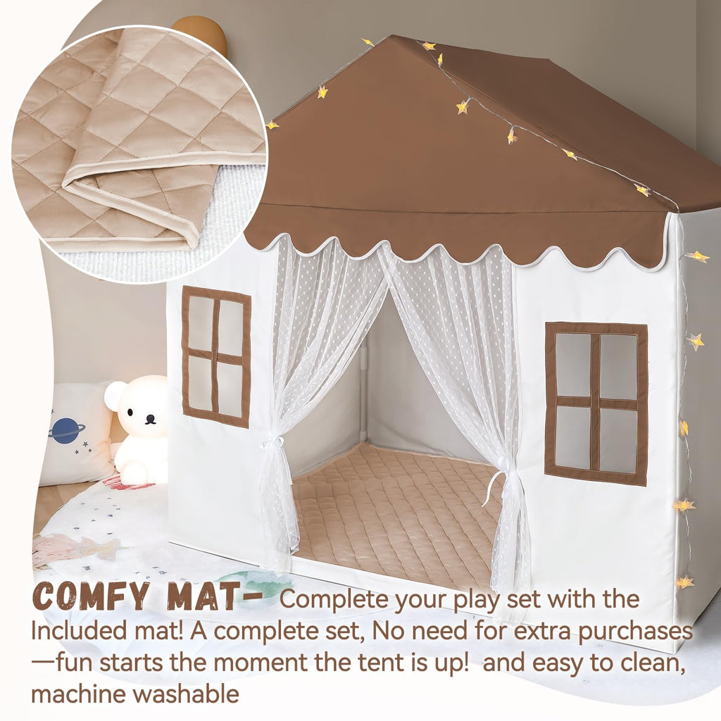 Kids Play Tent with Mat, Large Playhouse Play Tent Indoor for Girls Boys | Kids Play Playhouse Tent Ages 4-8 for Toddlers Children Boy Girl Play House Toy Birthday Gift, Washable, 57" x 35.5" x 53"