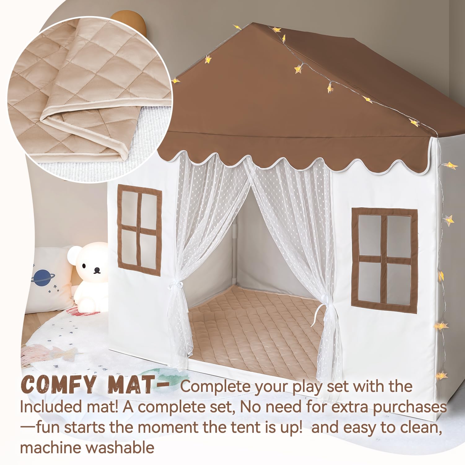 Kids Play Tent with Mat, Large Playhouse Play Tent Indoor for Girls Boys | Kids Play Playhouse Tent Ages 4-8 for Toddlers Children Boy Girl Play House Toy Birthday Gift, Washable, 57" x 35.5" x 53"