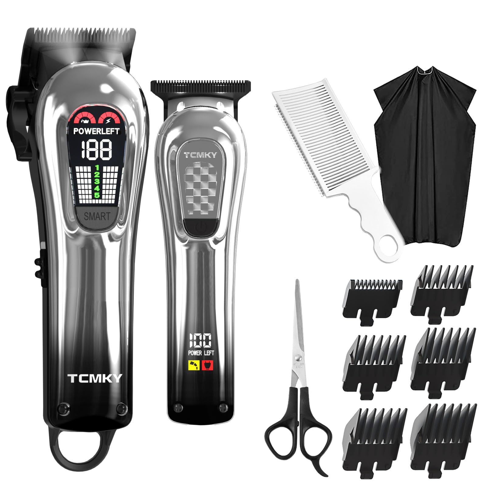 TCMKY Hair Clippers Professional Cordless for Men, Barber Clippers for Hair Cutting Kit, Wireless LCD Display Hair Trimmers Set, Rechargeable Haircut Machine for Family (Black)