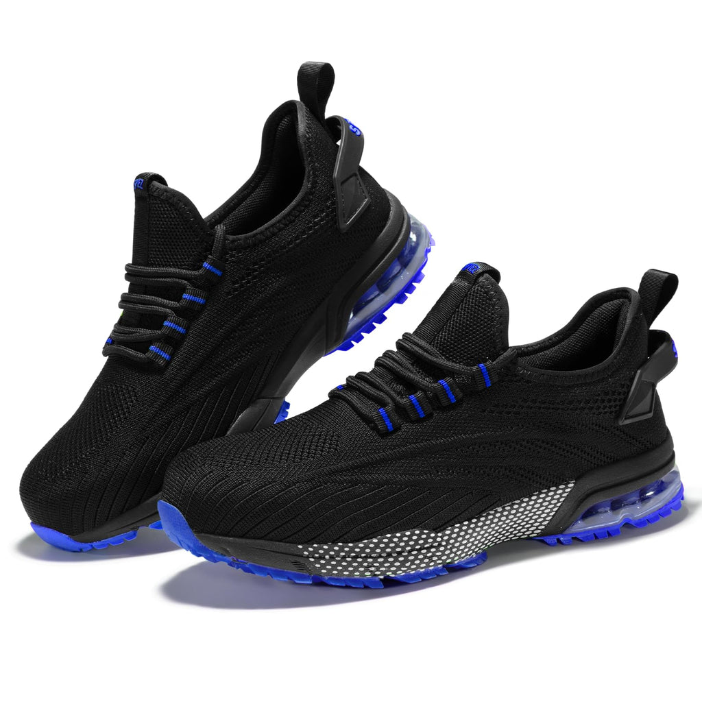 SPIEZ Composite Toe Shoes for Men Women, Lightweight Breathable Non Steel Toe Safety Shoes, Puncture Proof Slip Resistant Work Sneakers for Construction,Warehouse,Black Blue/Black Yellow