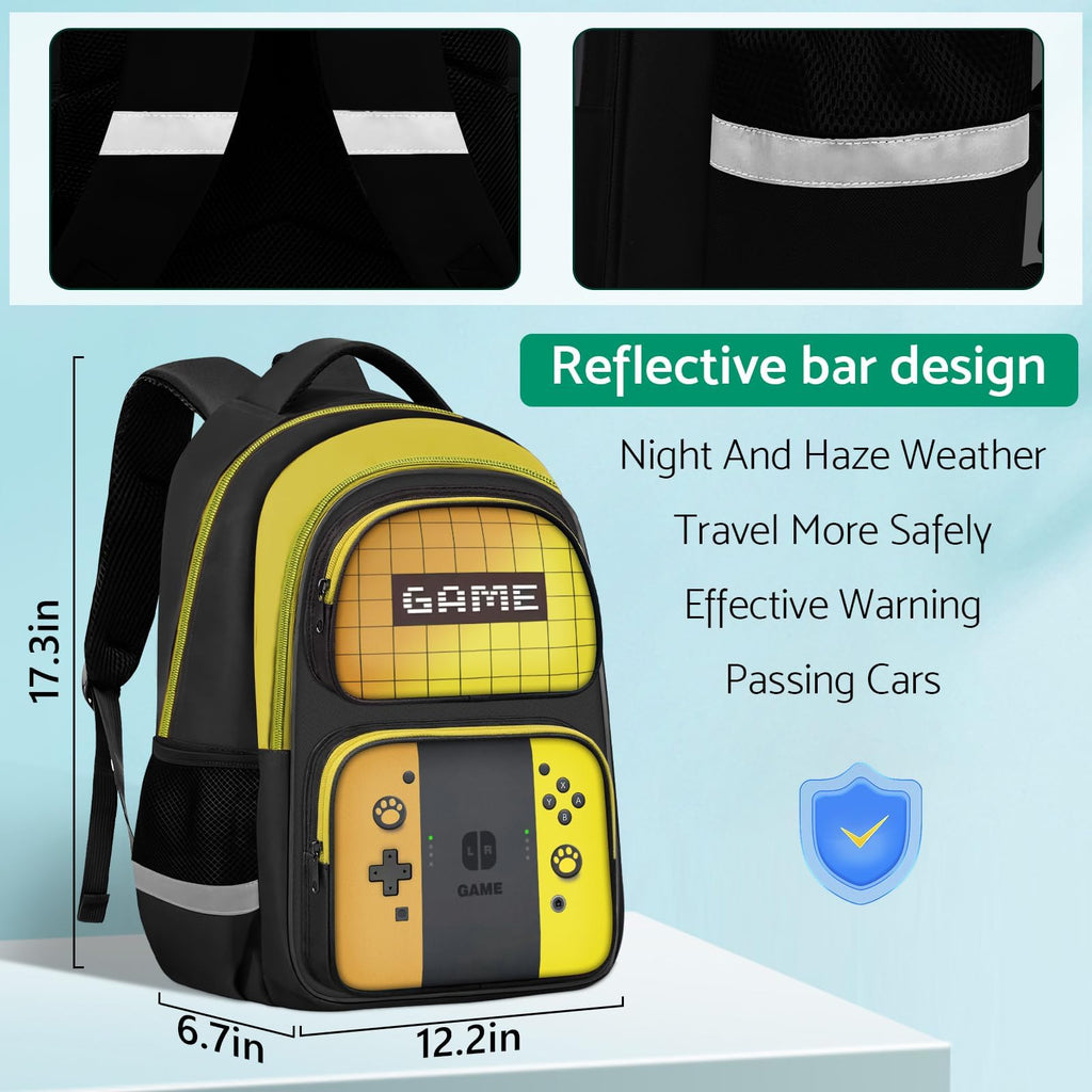 Kids Backpack For Boys，Gamer Boys Backpack For Children Teens Elementary Middle School, 17″ Students Bookbag