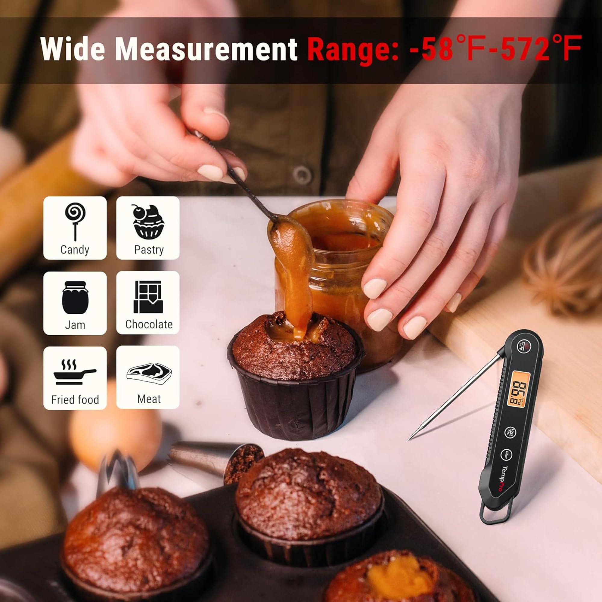 TempPro Digital Instant Read Meat Thermometer for Grilling, Waterproof Food Thermometer with Calibration Backlight Baking Bread Candy Thermometer Cooking Gift for Dad Husband (Previously ThermoPro)