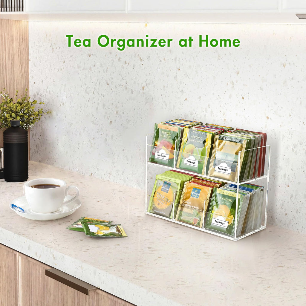 BEYGORM Acrylic Tea Bag Organizer for 216 Tea Packets, No Assembly Required, Display Holder for Countertop, Vertical Tea Bag Caddy for Cabinet, Tea bar Accessories, Teabags Storage Containers