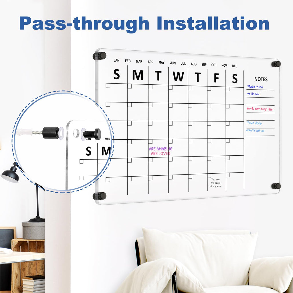 Acrylic Calendar for Wall Whiteboard, 12" x 12" Weekly Clear Dry Erase Board, Small Planning Board White Board for Wall, Home, Office, School