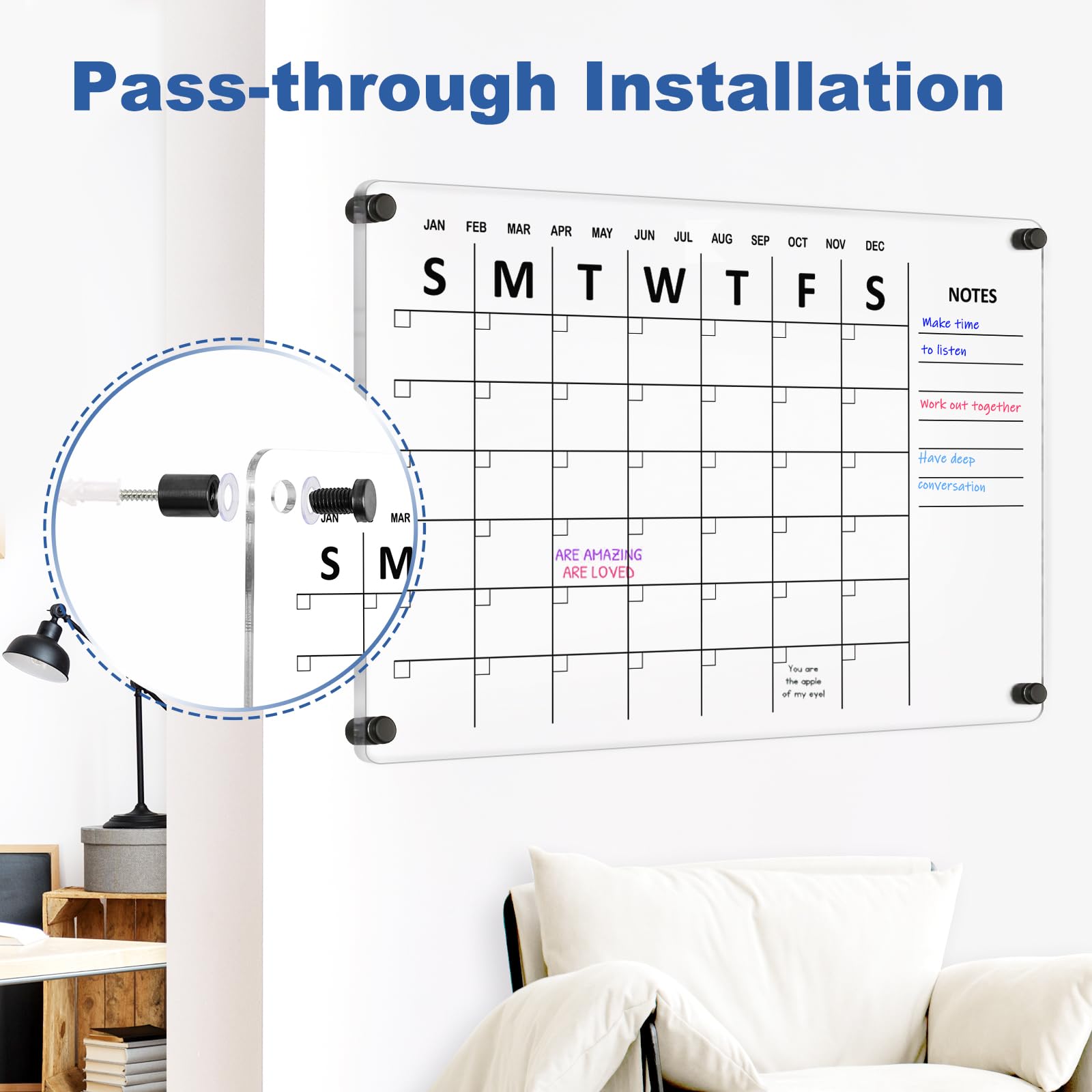 Acrylic Calendar for Wall Whiteboard, 12" x 12" Weekly Clear Dry Erase Board, Small Planning Board White Board for Wall, Home, Office, School
