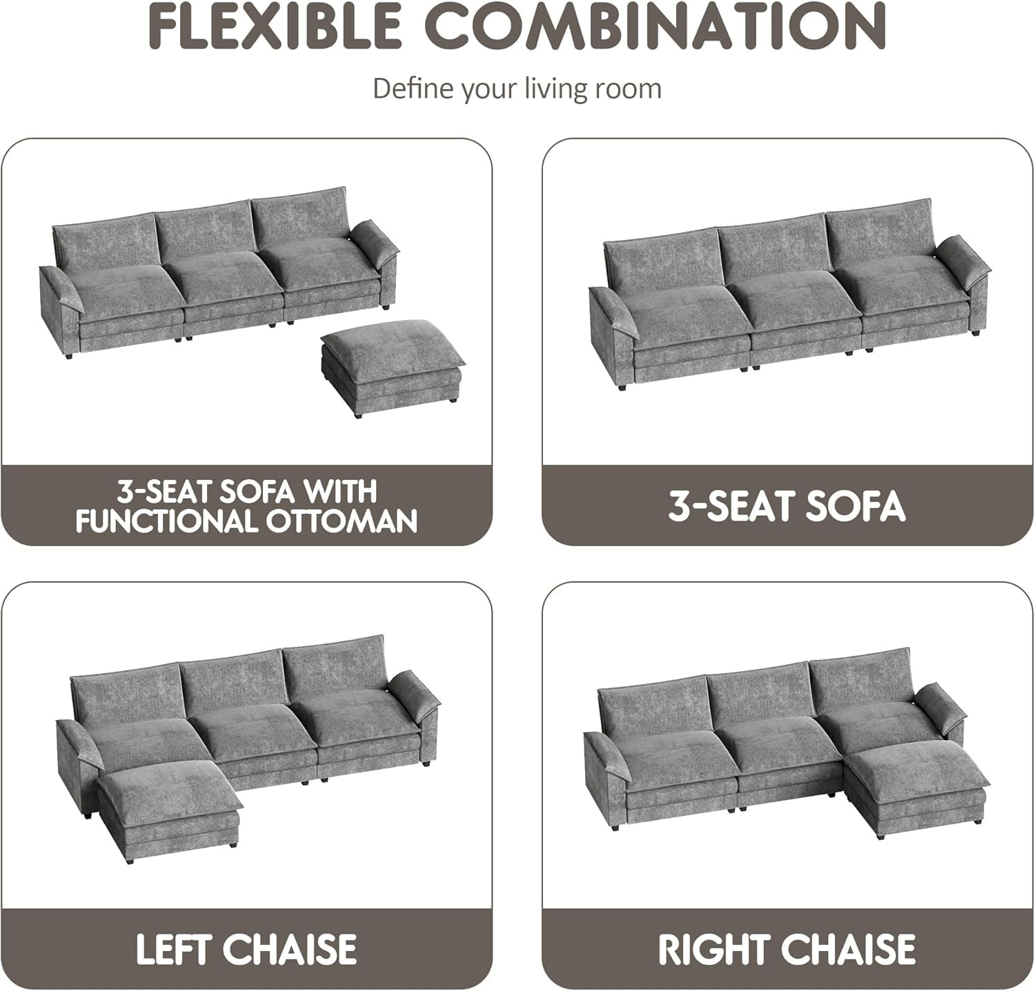 Homall 80" Modular Sectional Sofa, Loveseat Sofa Couch with Double-Layer Cushion, DIY Combination Chenille Deep 2-Seat Cloud Couch for Living Room, Apartment (Bright Grey, Loveseat Sofa)