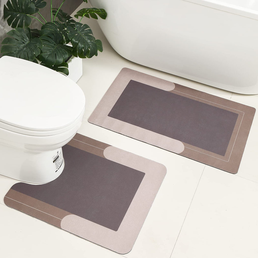 HelloTree 2Pcs Ultra Soft Napa Skin Bath Mat and U-Shaped Toilet Rug, Water Absorbent and Non Slip Shower Bath Rug for Bathroom, Tub and Shower - 20"x32"+20"x24", Blue