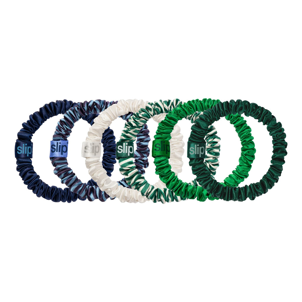 Slip Silk Hair Ties — Skinny Silk Auburn Scrunchies, No Damage, No Crease, Anti-Breakage |100% Mulberry Silk | All Hair Types | Made with Proprietary Slipsilk™ | Set of 4