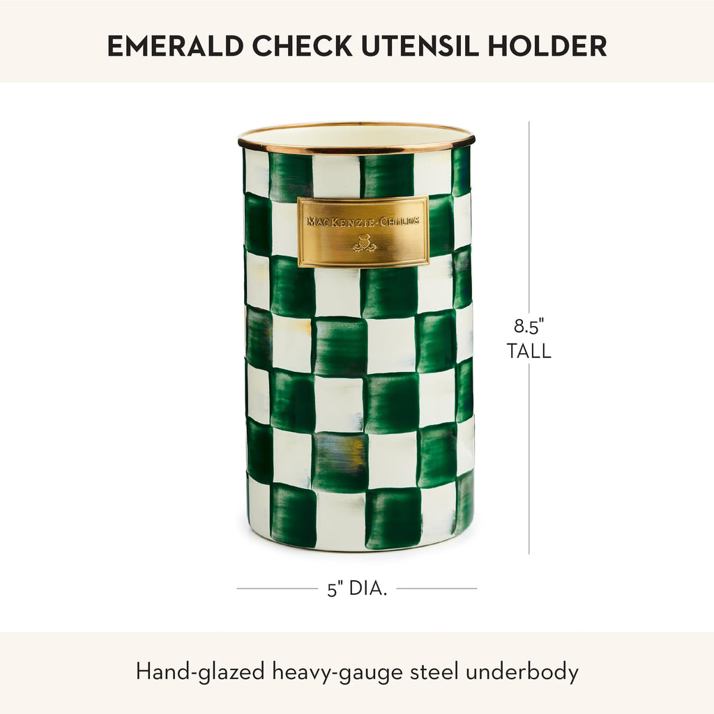 MACKENZIE-CHILDS Enamel Utensil Holder, Stylish Kitchen Countertop Organizer, Wild Rose Brown